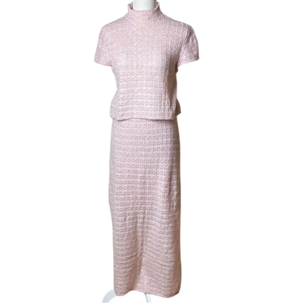 House of Harlow 1960 Crochet Knit Maxi Skirt Set - 2 Pieces Soft Pink Size S - Picture 1 of 15